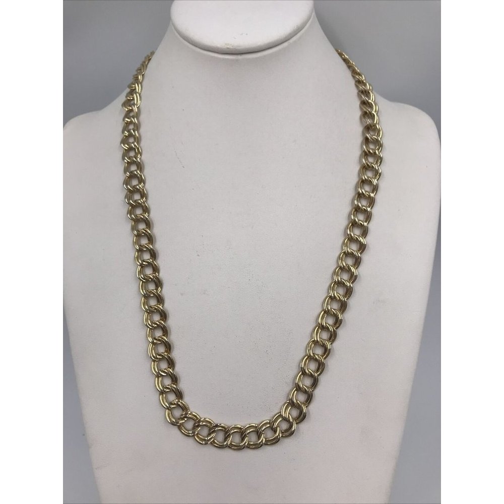 ELEGANT VTG 1980'S COUTURE ‎ GOLDEN DOUBLE CUBAN LINK CHAIN CHOKER NECKLACE 24"